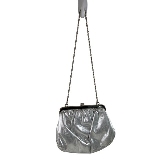 Vintage Lewisette Silver Metallic Evening Clutch Purse With Chain Strap - Picture 5 of 14